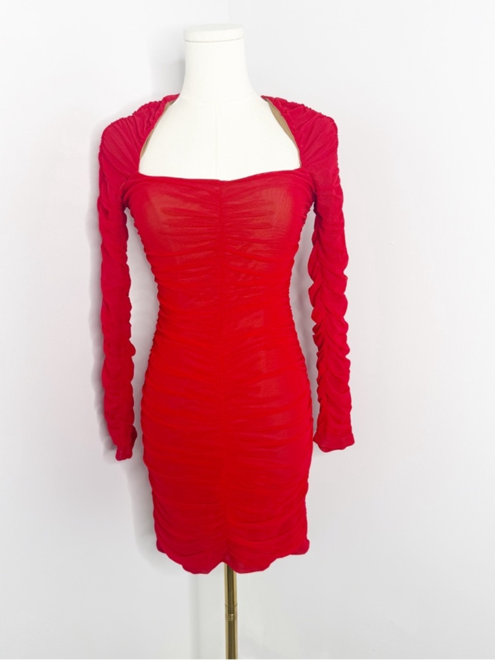 Michael Costello x Revolve Ruched Bodycon Mini Dress Red M